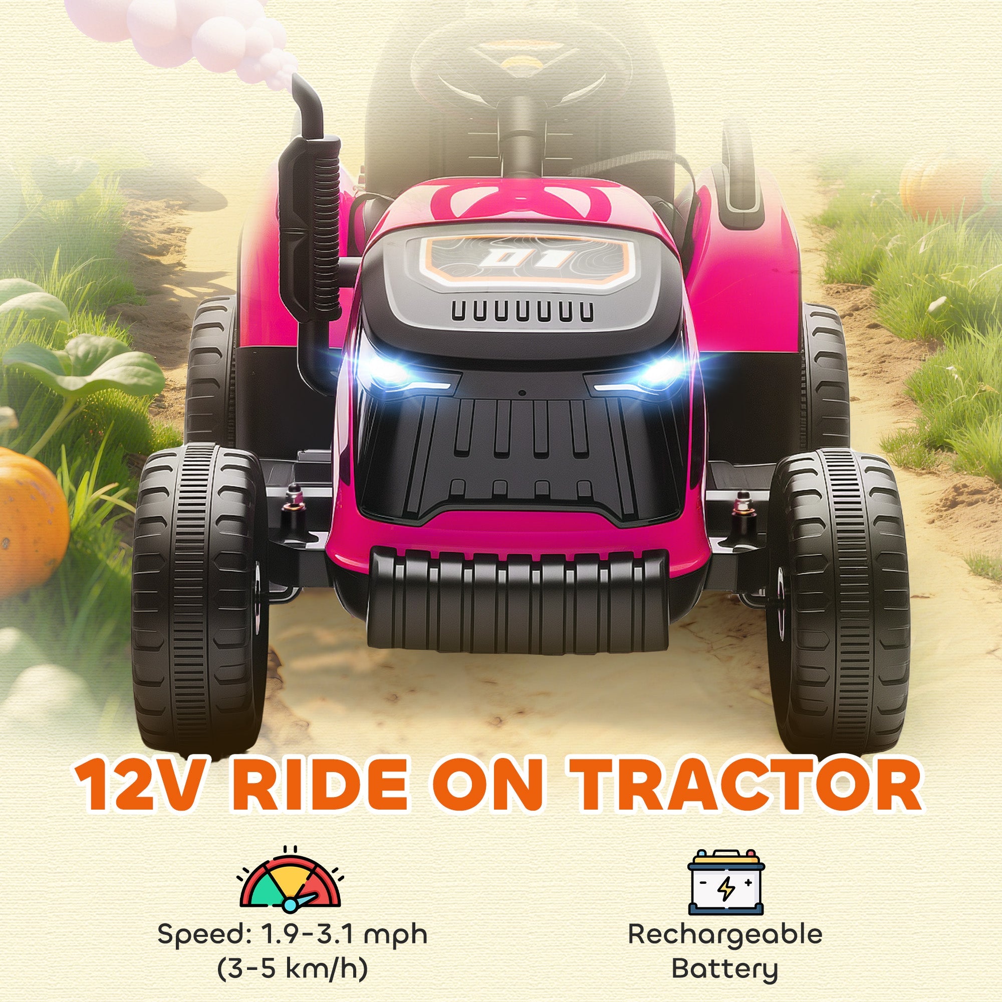 AIYAPLAY 12V Ride on Tractor and Trailer with Remote Control, Music, Shifter, Start-Up Sound, for Kids Ages 3-8 Years, Pink AIYAPLAY 12V Ride on Tractor and Trailer with Remote Control, Music, Shifter, Start-Up Sound, for Kids Ages 3-8 Years, Pink