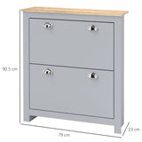 Elegant HOMCOM 2 Drawer Shoe Cabinet Modern Narrow Shoe Cupboard Hallway Wooden Spacious Storage Organiser with Flip Doors Adjustable Shelf for 6-12 Pairs, in Sophisticated Grey Elegant HOMCOM 2 Drawer Shoe Cabinet Modern Narrow Shoe Cupboard Hallway Wooden Spacious Storage Organiser with Flip Doors Adjustable Shelf for 6-12 Pairs, in Sophisticated Grey