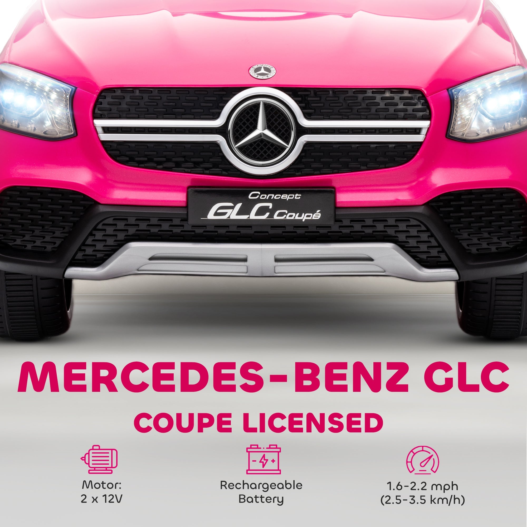 AIYAPLAY Mercedes-Benz GLC Licensed Kids Ride on Car with Remote Control, Soft Start, MP3, LED Headlights, Pink AIYAPLAY Mercedes-Benz GLC Licensed Kids Ride on Car with Remote Control, Soft Start, MP3, LED Headlights, Pink
