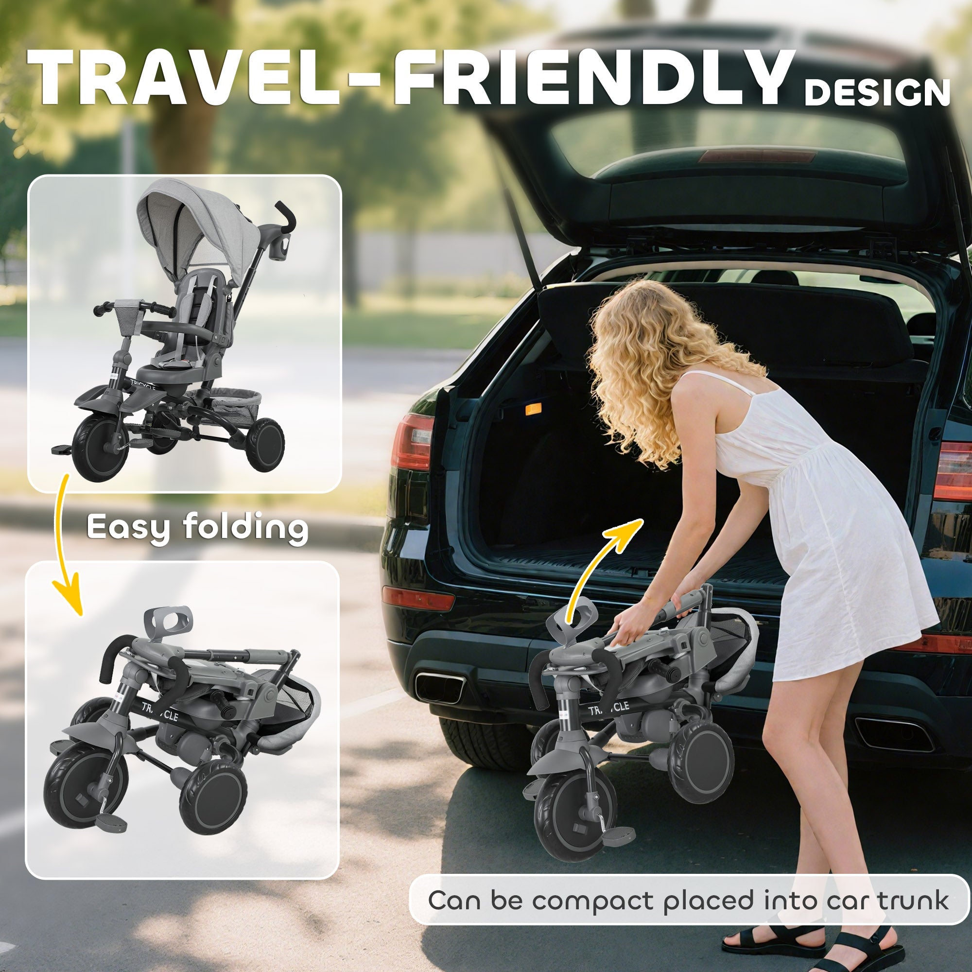 AIYAPLAY 6 in 1 Foldable Kids Trike with Adjustable Parent Handle & Canopy for Ages 1-5, in Sophisticated Grey AIYAPLAY 6 in 1 Foldable Kids Trike with Adjustable Parent Handle & Canopy for Ages 1-5, in Sophisticated Grey