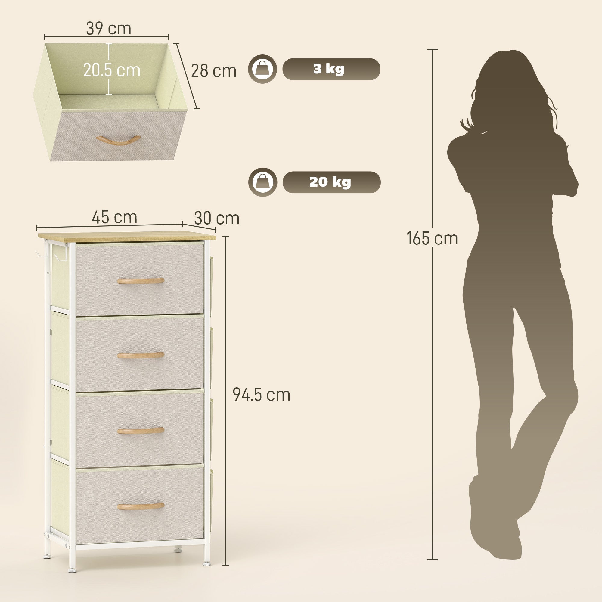Elegant HOMCOM Chest of Four Fabric Drawers - Beige Elegant HOMCOM Chest of Four Fabric Drawers - Beige