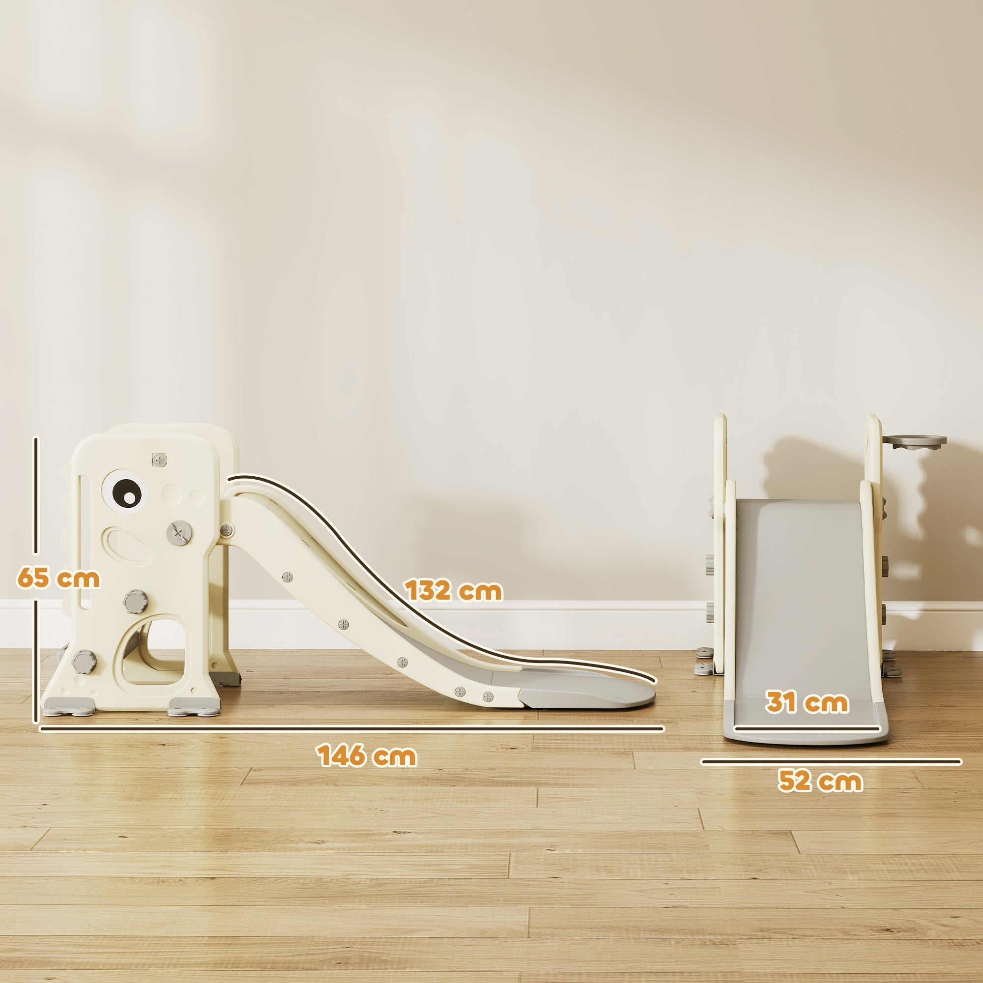 AIYAPLAY 3 in 1 Kids Slide with Climber, Basketball Hoop and Ball, Foldable Indoor Toddler Slide for Ages 2-5, Cream White AIYAPLAY 3 in 1 Kids Slide with Climber, Basketball Hoop and Ball, Foldable Indoor Toddler Slide for Ages 2-5, Cream White