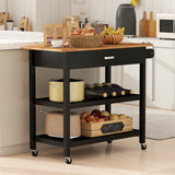 Kitchen Island with Open Shelves and Lockable Casters- Kitchen Island with Open Shelves and Lockable Casters-