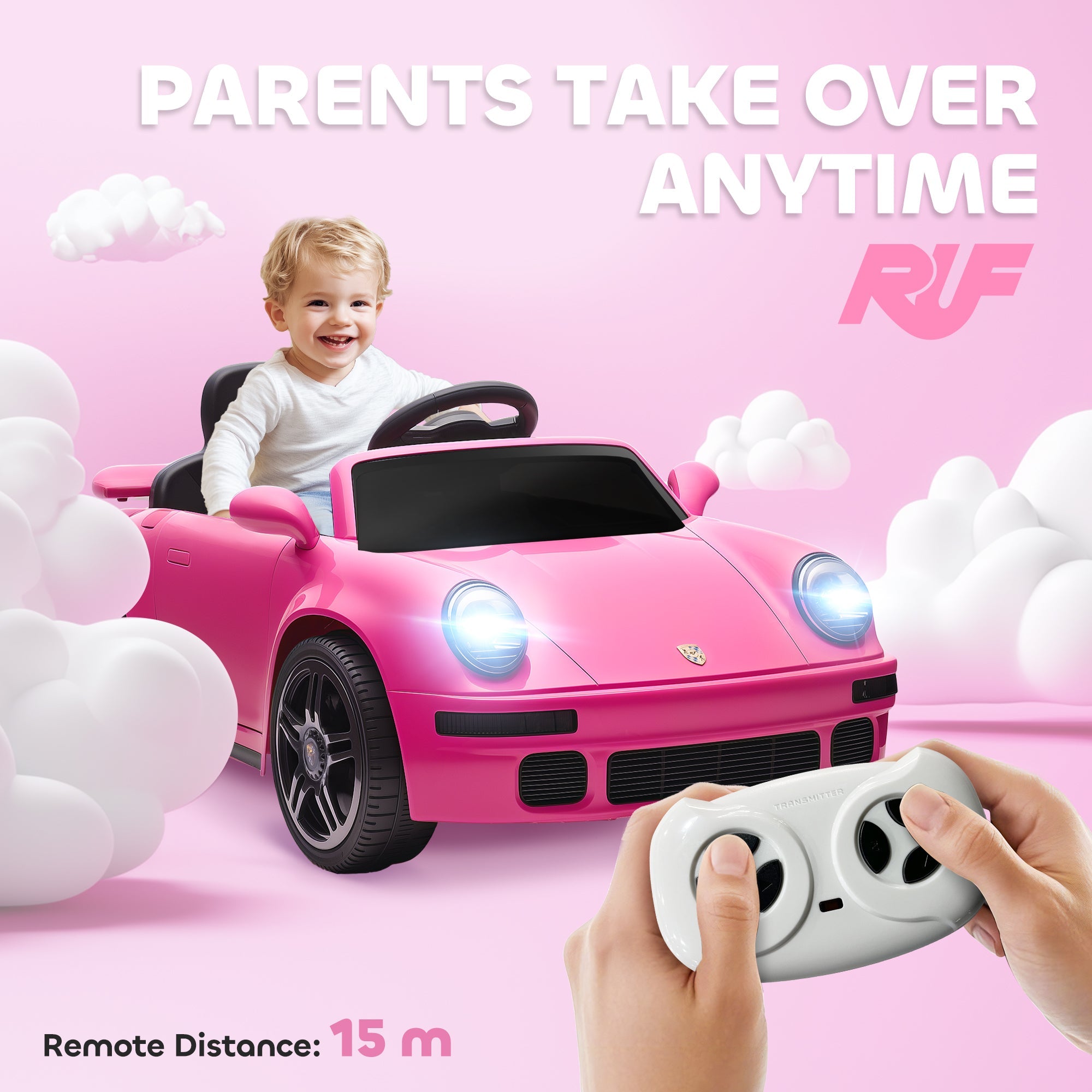 AIYAPLAY Licensed RUF CTR 2017 Electric Car for Kids, with Remote Control, Soft Start, MP3 Player, LED Lights, Pink AIYAPLAY Licensed RUF CTR 2017 Electric Car for Kids, with Remote Control, Soft Start, MP3 Player, LED Lights, Pink