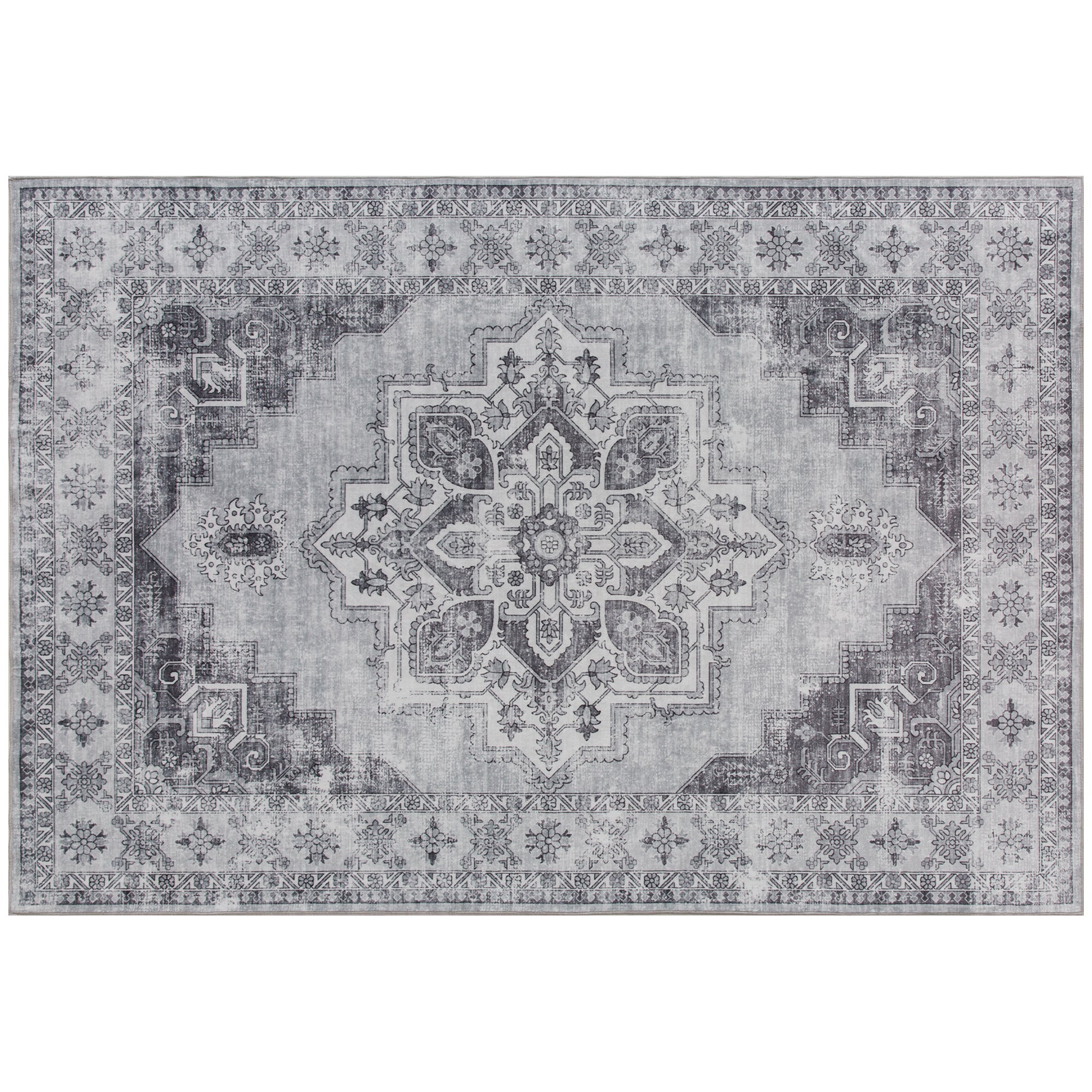 Elegant HOMCOM Vintage Area Rug, Non-Slip Washable Rug, Flannel Floor Carpet for Living Room, Bedroom, Dining Room, Home Office, 170 x 120 cm, in Sophisticated Grey Elegant HOMCOM Vintage Area Rug, Non-Slip Washable Rug, Flannel Floor Carpet for Living Room, Bedroom, Dining Room, Home Office, 170 x 120 cm, in Sophisticated Grey