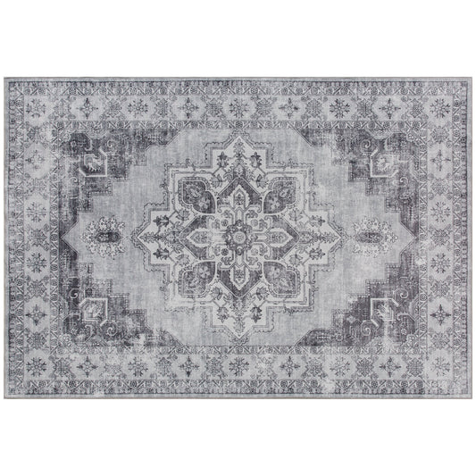 Elegant HOMCOM Vintage Area Rug, Non-Slip Washable Rug, Flannel Floor Carpet for Living Room, Bedroom, Dining Room, Home Office, 170 x 120 cm, in Sophisticated Grey