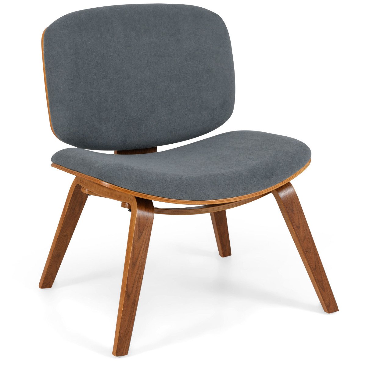 Modern Accent Chair with Curved Backrest and Padded Seat -Oak Modern Accent Chair with Curved Backrest and Padded Seat -Oak