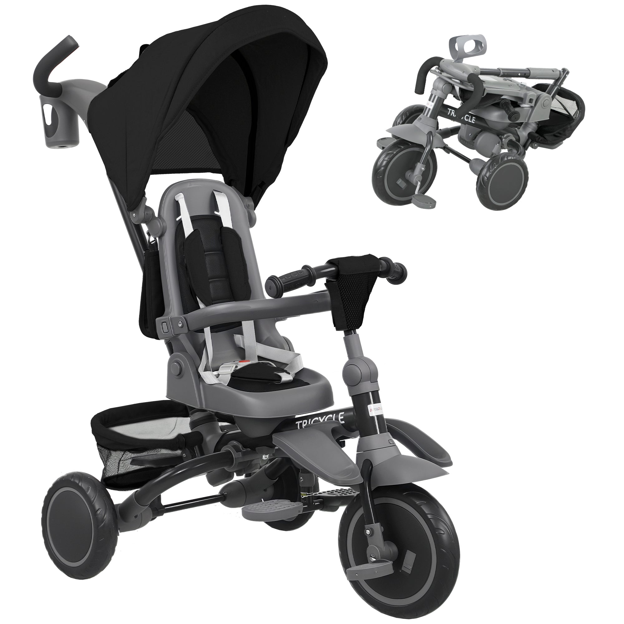 AIYAPLAY 6 in 1 Foldable Kids Trike with Adjustable Parent Handle & Canopy for Ages 1-5, Black AIYAPLAY 6 in 1 Foldable Kids Trike with Adjustable Parent Handle & Canopy for Ages 1-5, Black