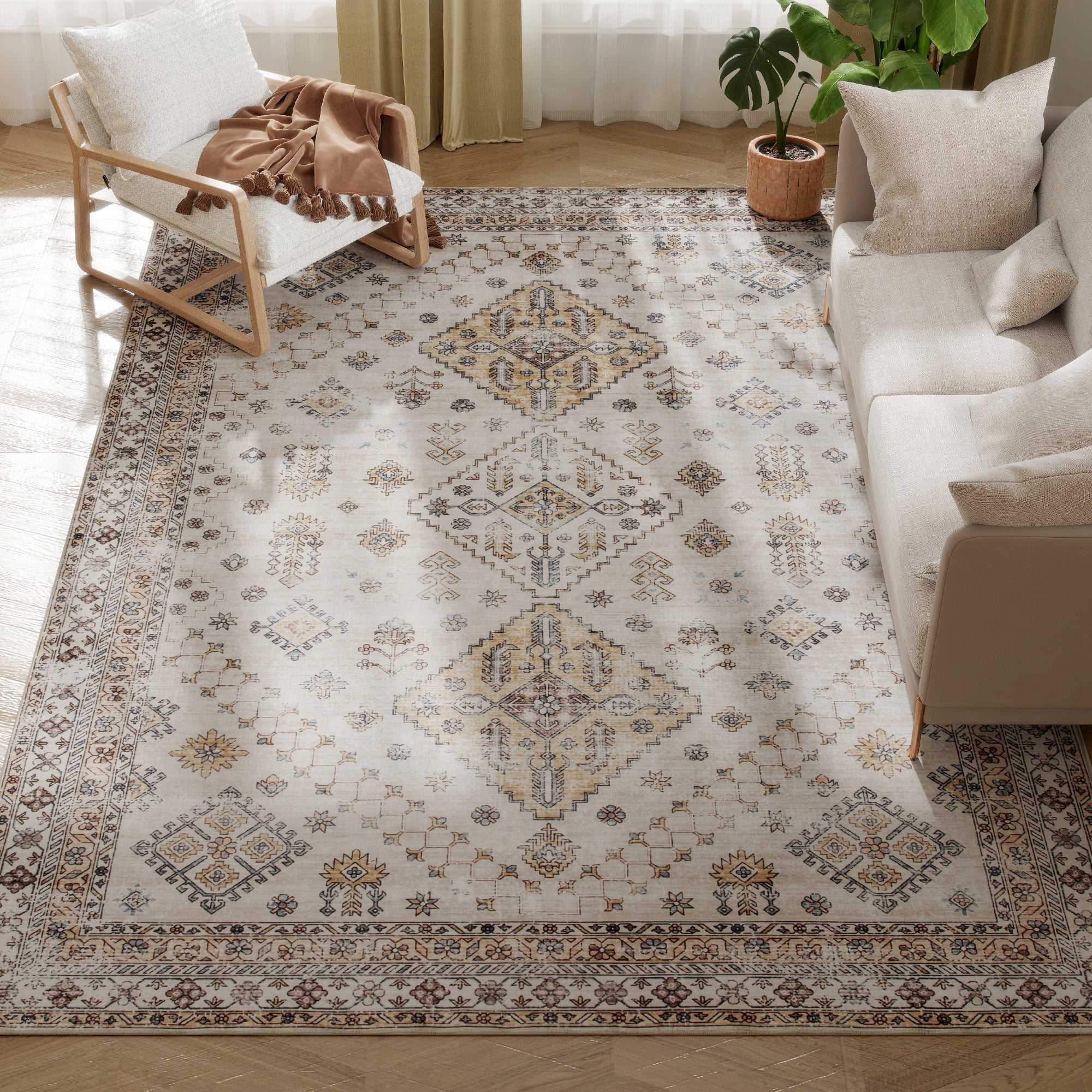Elegant HOMCOM Vintage Area Rug, Non-Slip Washable Rug, Flannel Floor Carpet for Living Room, Bedroom, Dining Room, Home Office, 290 x 200 cm, Beige Elegant HOMCOM Vintage Area Rug, Non-Slip Washable Rug, Flannel Floor Carpet for Living Room, Bedroom, Dining Room, Home Office, 290 x 200 cm, Beige