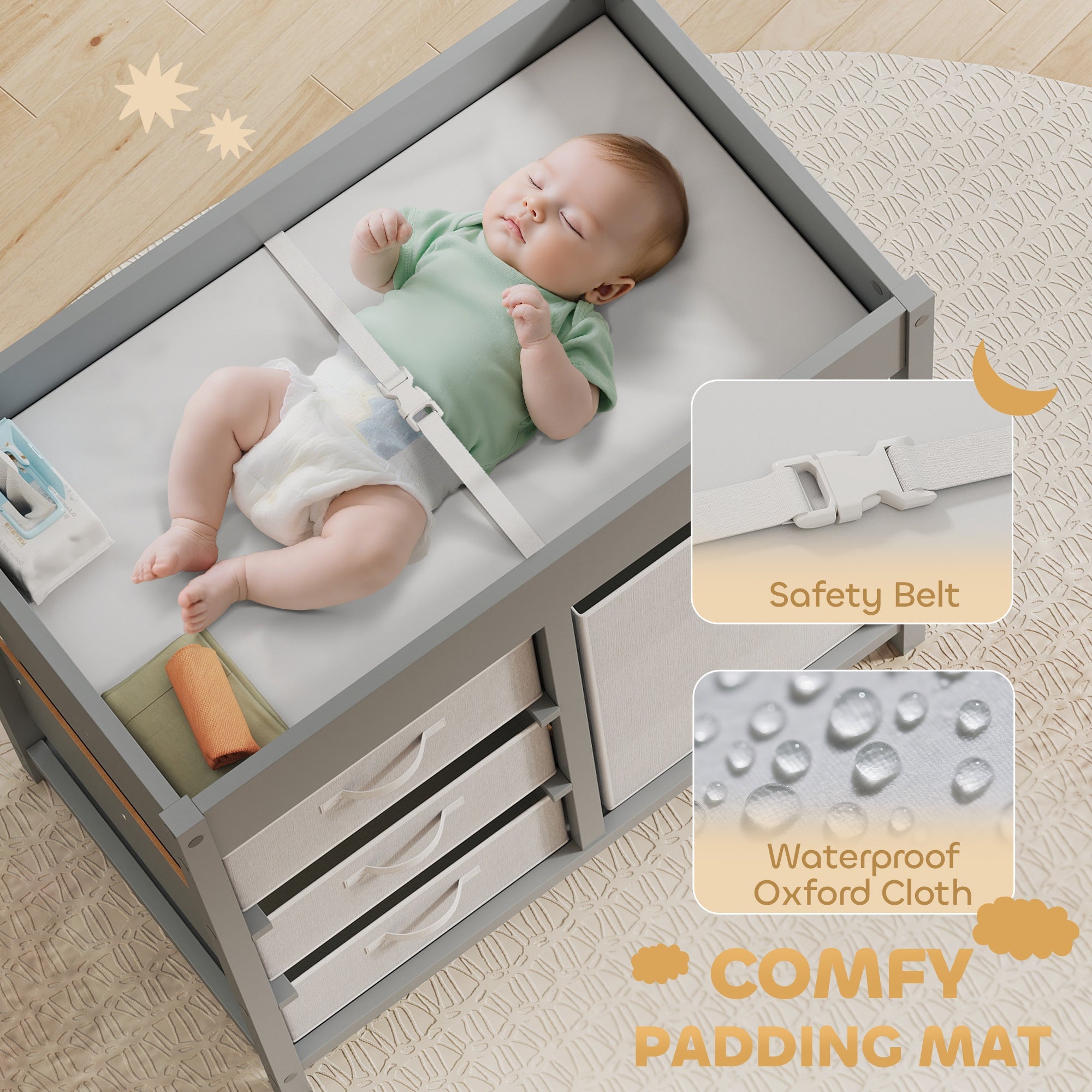 AIYAPLAY Baby Changing Unit with 4 Spacious Storage Drawers, Mat for Bedroom Nursery, 84 x 84.5 cm, in Sophisticated Grey AIYAPLAY Baby Changing Unit with 4 Spacious Storage Drawers, Mat for Bedroom Nursery, 84 x 84.5 cm, in Sophisticated Grey
