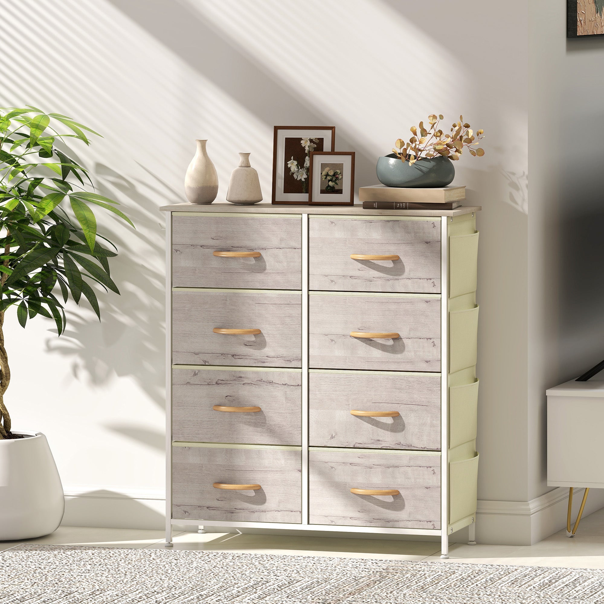 Elegant HOMCOM Chest of Eight Fabric Drawers - Natural Wood Finish Elegant HOMCOM Chest of Eight Fabric Drawers - Natural Wood Finish