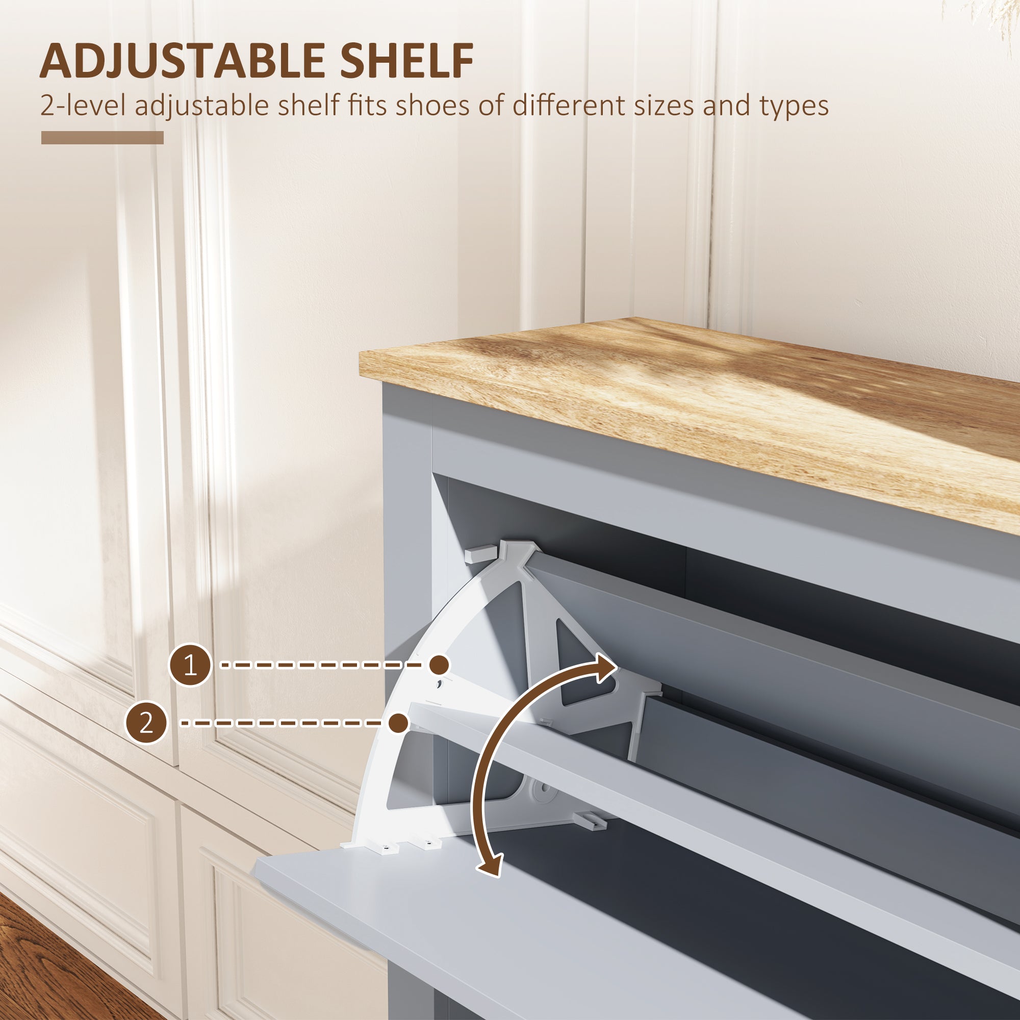 Elegant HOMCOM 2 Drawer Shoe Cabinet Modern Narrow Shoe Cupboard Hallway Wooden Spacious Storage Organiser with Flip Doors Adjustable Shelf for 6-12 Pairs, in Sophisticated Grey Elegant HOMCOM 2 Drawer Shoe Cabinet Modern Narrow Shoe Cupboard Hallway Wooden Spacious Storage Organiser with Flip Doors Adjustable Shelf for 6-12 Pairs, in Sophisticated Grey