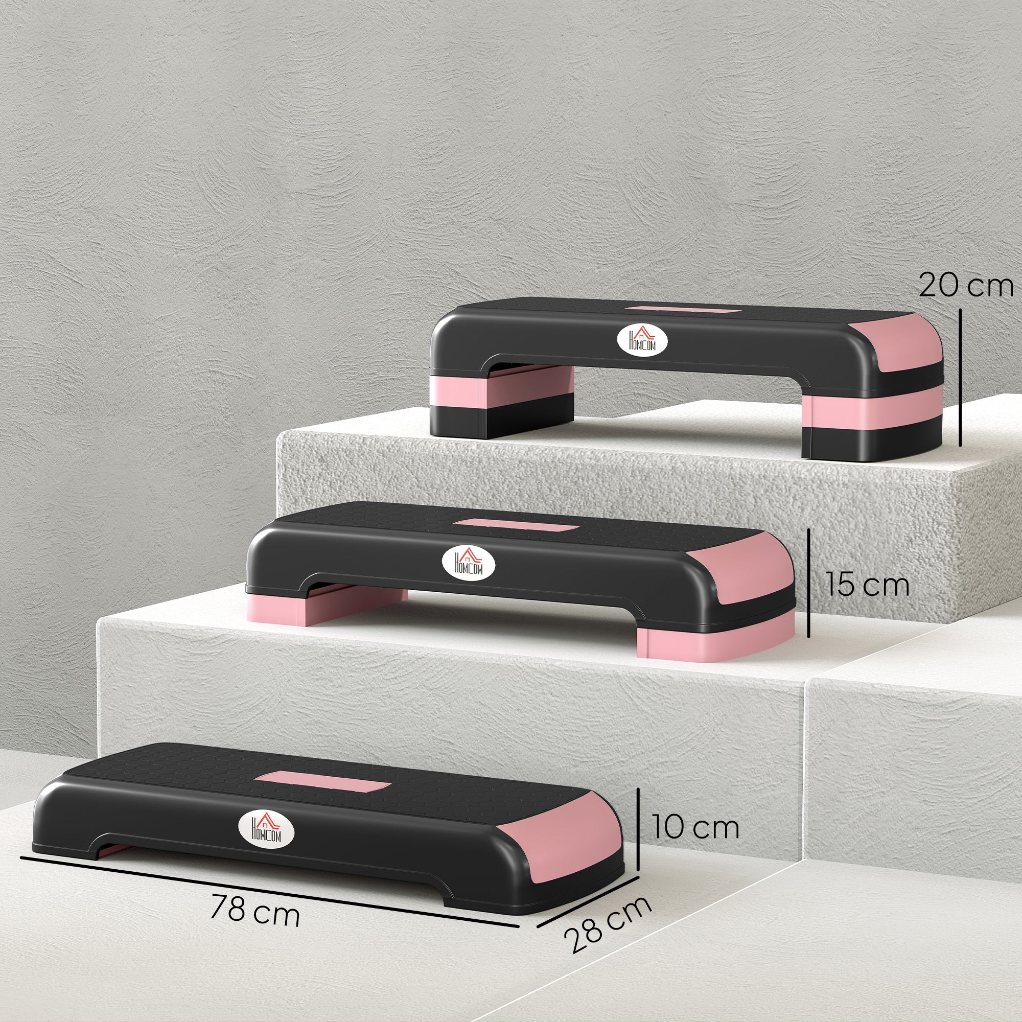 Elegant HOMCOM Aerobic Step with 3-Level Adjustable Heights for Home, Office Exercise, Black and Pink Elegant HOMCOM Aerobic Step with 3-Level Adjustable Heights for Home, Office Exercise, Black and Pink