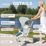 AIYAPLAY 5 in 1 Kids Trike with Adjustable Backrest, Toddler Tricycle with Push Handlebar, Adjustable Backrest, Cream White AIYAPLAY 5 in 1 Kids Trike with Adjustable Backrest, Toddler Tricycle with Push Handlebar, Adjustable Backrest, Cream White