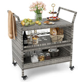 Outdoor Bar Cart 3-Tier Patio Rattan Spacious Storage Shelf Wicker Serving Table Outdoor Bar Cart 3-Tier Patio Rattan Spacious Storage Shelf Wicker Serving Table