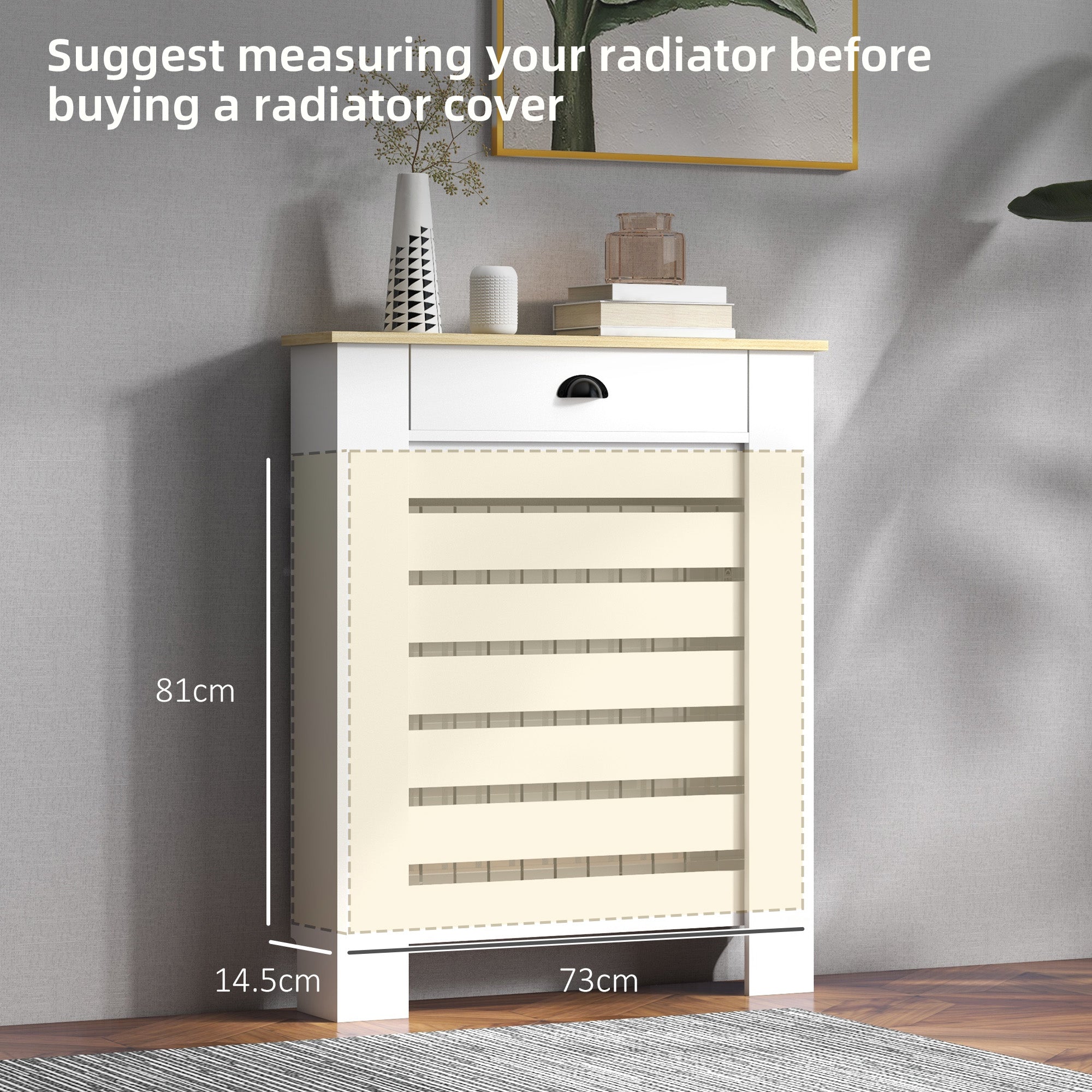 Elegant HOMCOM 95.5H x 78Wcm Radiator Cover, with Drawer - White Elegant HOMCOM 95.5H x 78Wcm Radiator Cover, with Drawer - White