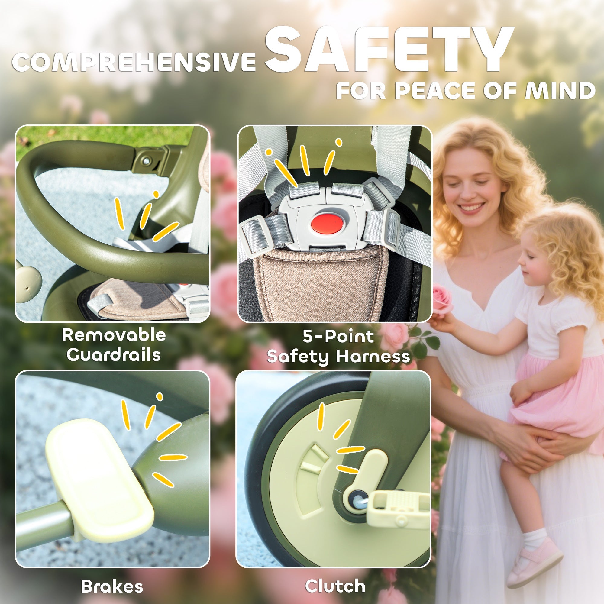 AIYAPLAY 5 in 1 Kids Trike with Adjustable Backrest, Toddler Tricycle with Push Handlebar, Adjustable Backrest, Dark Green AIYAPLAY 5 in 1 Kids Trike with Adjustable Backrest, Toddler Tricycle with Push Handlebar, Adjustable Backrest, Dark Green