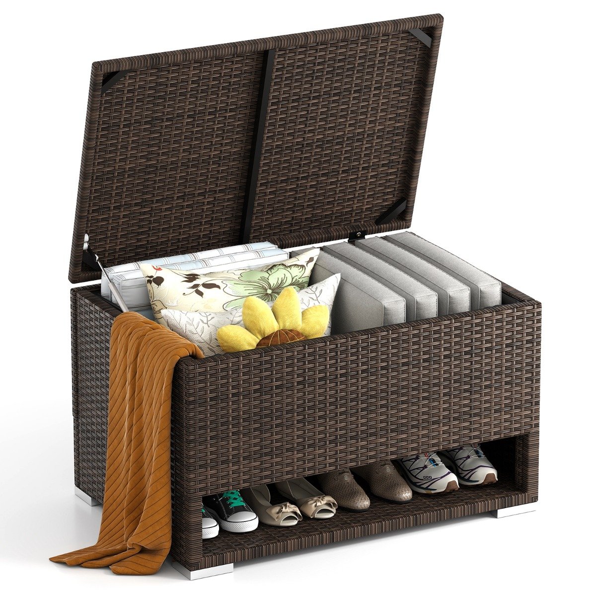 PE Rattan Spacious Storage Bin with Waterproof Liner and Shoe Rack PE Rattan Spacious Storage Bin with Waterproof Liner and Shoe Rack