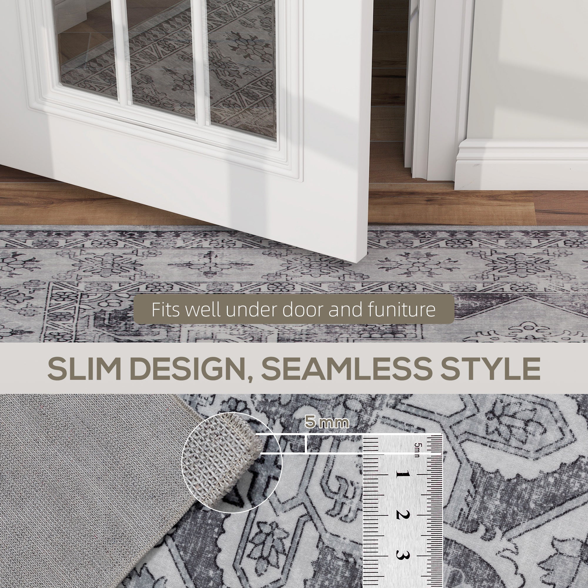 Elegant HOMCOM Vintage Area Rug, Non-Slip Washable Rug, Flannel Floor Carpet for Living Room, Bedroom, Dining Room, Home Office, 230 x 160 cm, in Sophisticated Grey Elegant HOMCOM Vintage Area Rug, Non-Slip Washable Rug, Flannel Floor Carpet for Living Room, Bedroom, Dining Room, Home Office, 230 x 160 cm, in Sophisticated Grey