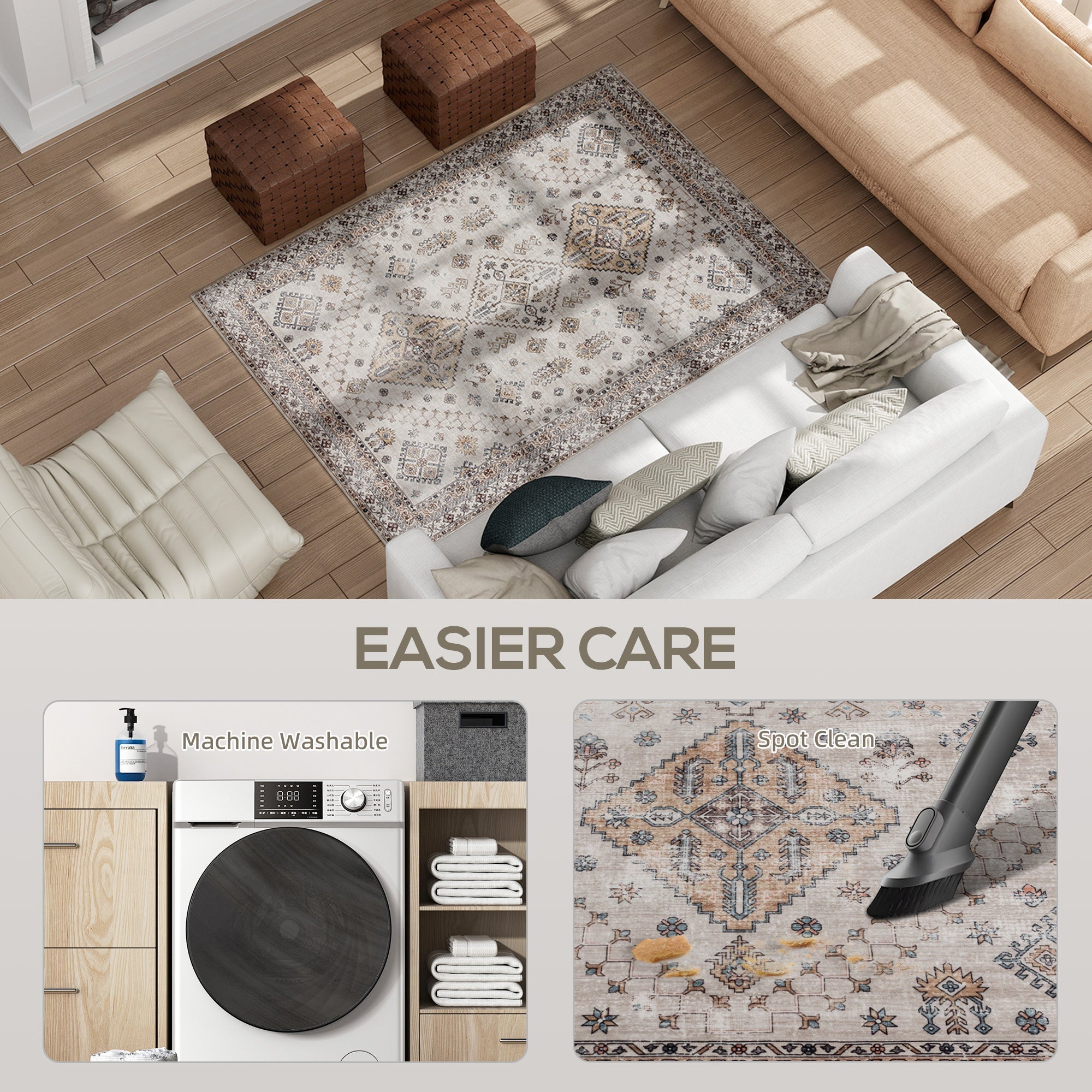 Elegant HOMCOM Vintage Area Rug, Non-Slip Washable Rug, Flannel Floor Carpet for Living Room, Bedroom, Dining Room, Home Office, 170 x 120 cm, Beige Elegant HOMCOM Vintage Area Rug, Non-Slip Washable Rug, Flannel Floor Carpet for Living Room, Bedroom, Dining Room, Home Office, 170 x 120 cm, Beige