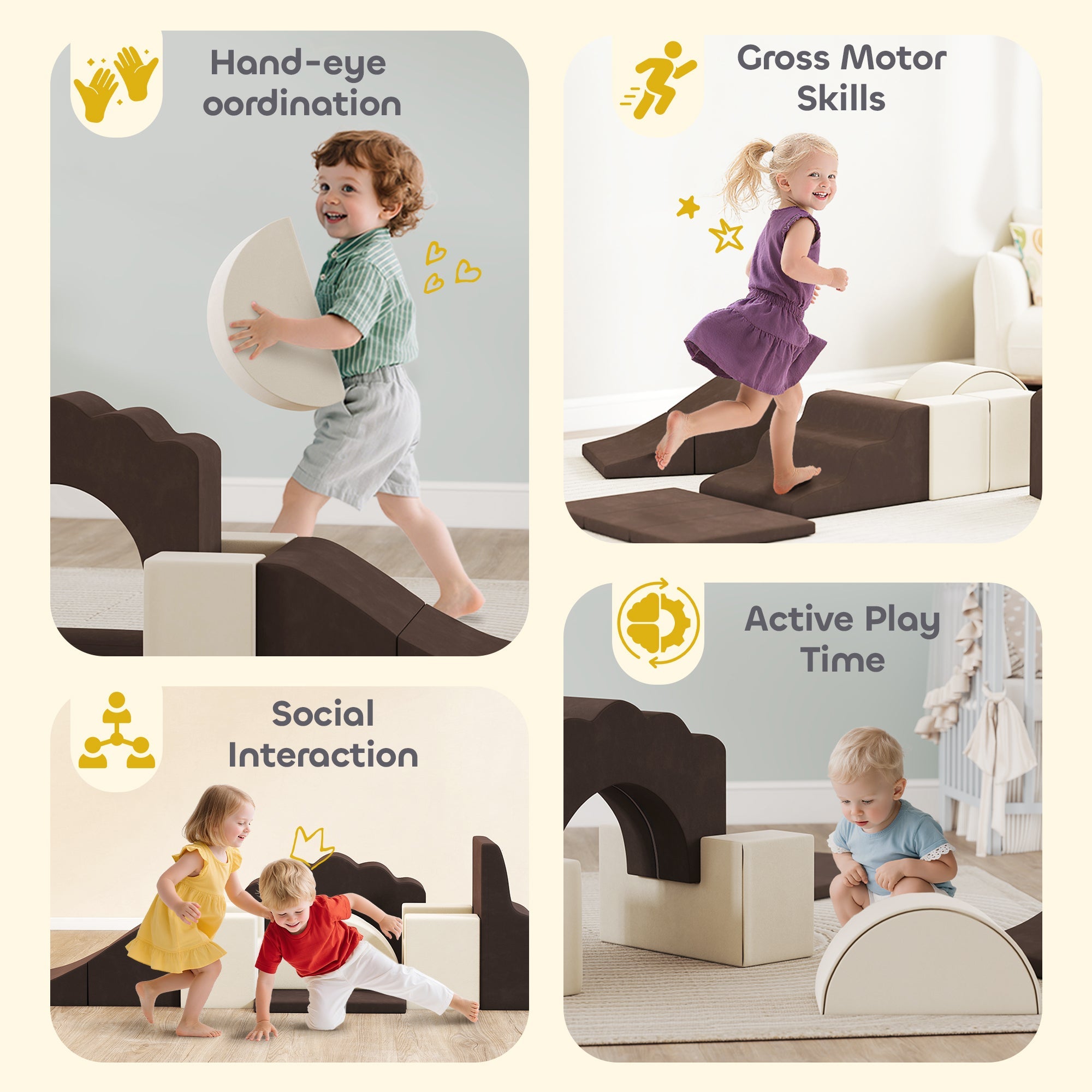 AIYAPLAY 7 Piece Kids Soft Play Set with Detachable Cover, Baby Indoor Climb and Crawl Foam Toy for Toddlers, Preschoolers, Brown AIYAPLAY 7 Piece Kids Soft Play Set with Detachable Cover, Baby Indoor Climb and Crawl Foam Toy for Toddlers, Preschoolers, Brown