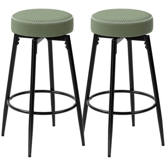 Elegant HOMCOM Set of Two Faux Leather Bar Stools - Green/Black