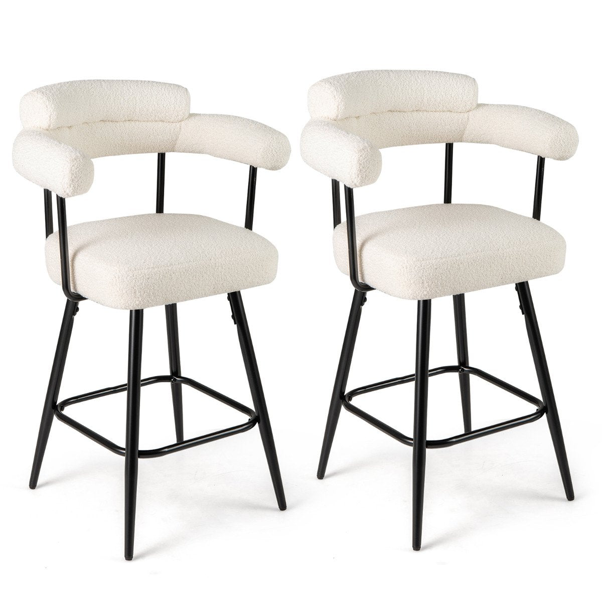 Swivel Bar Stool Set of 2 Counter Height Chairs with Curved Back- Swivel Bar Stool Set of 2 Counter Height Chairs with Curved Back-