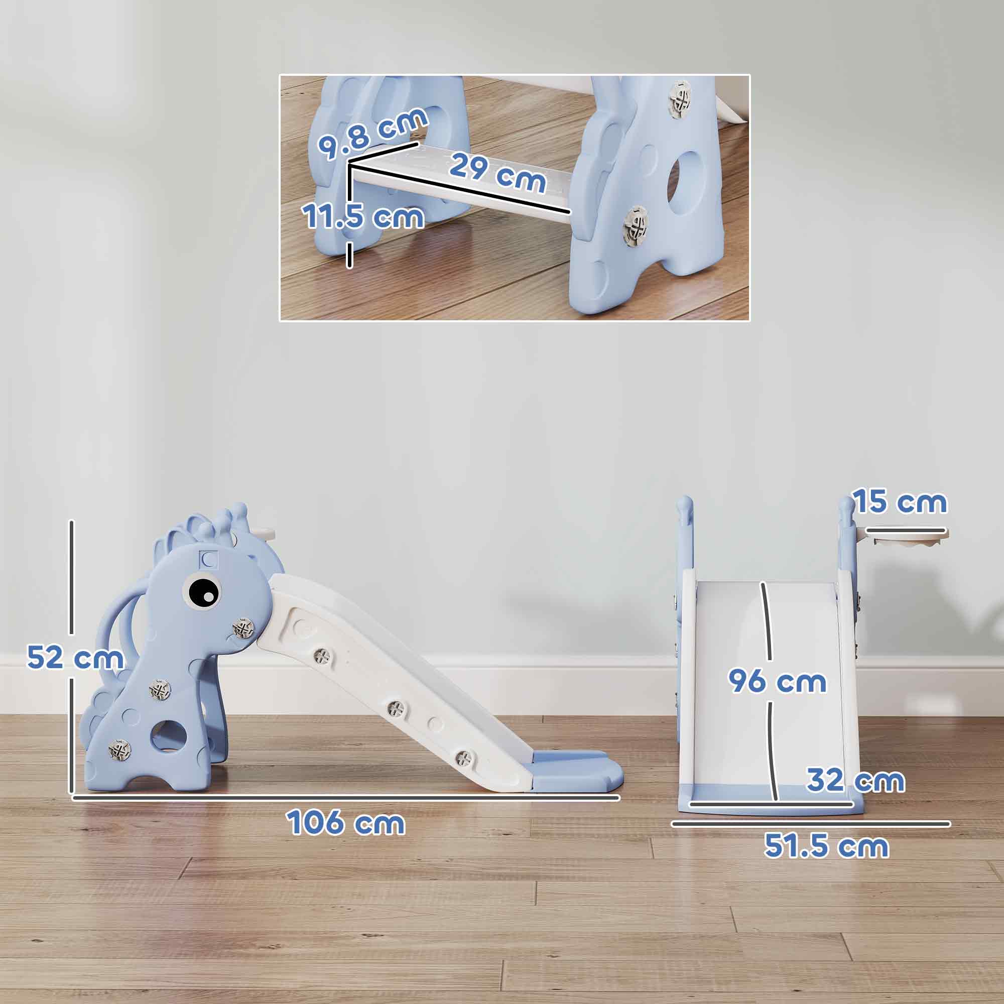 AIYAPLAY 3 in 1 Kids Slide with Climber, Basketball Hoop and Ball, Giraffe Shape Climber Slide for Indoor Kids Age 1-3, Blue AIYAPLAY 3 in 1 Kids Slide with Climber, Basketball Hoop and Ball, Giraffe Shape Climber Slide for Indoor Kids Age 1-3, Blue