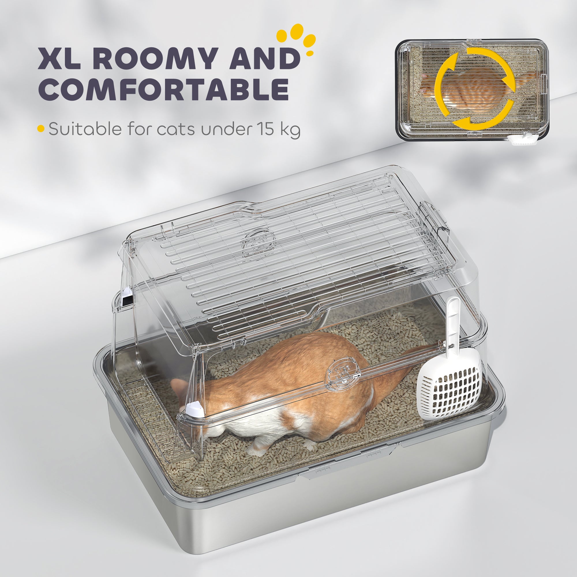 PawHut Extra Large Stainless Steel, Cat Litter Tray with Scoop, Flip Top PawHut Extra Large Stainless Steel, Cat Litter Tray with Scoop, Flip Top