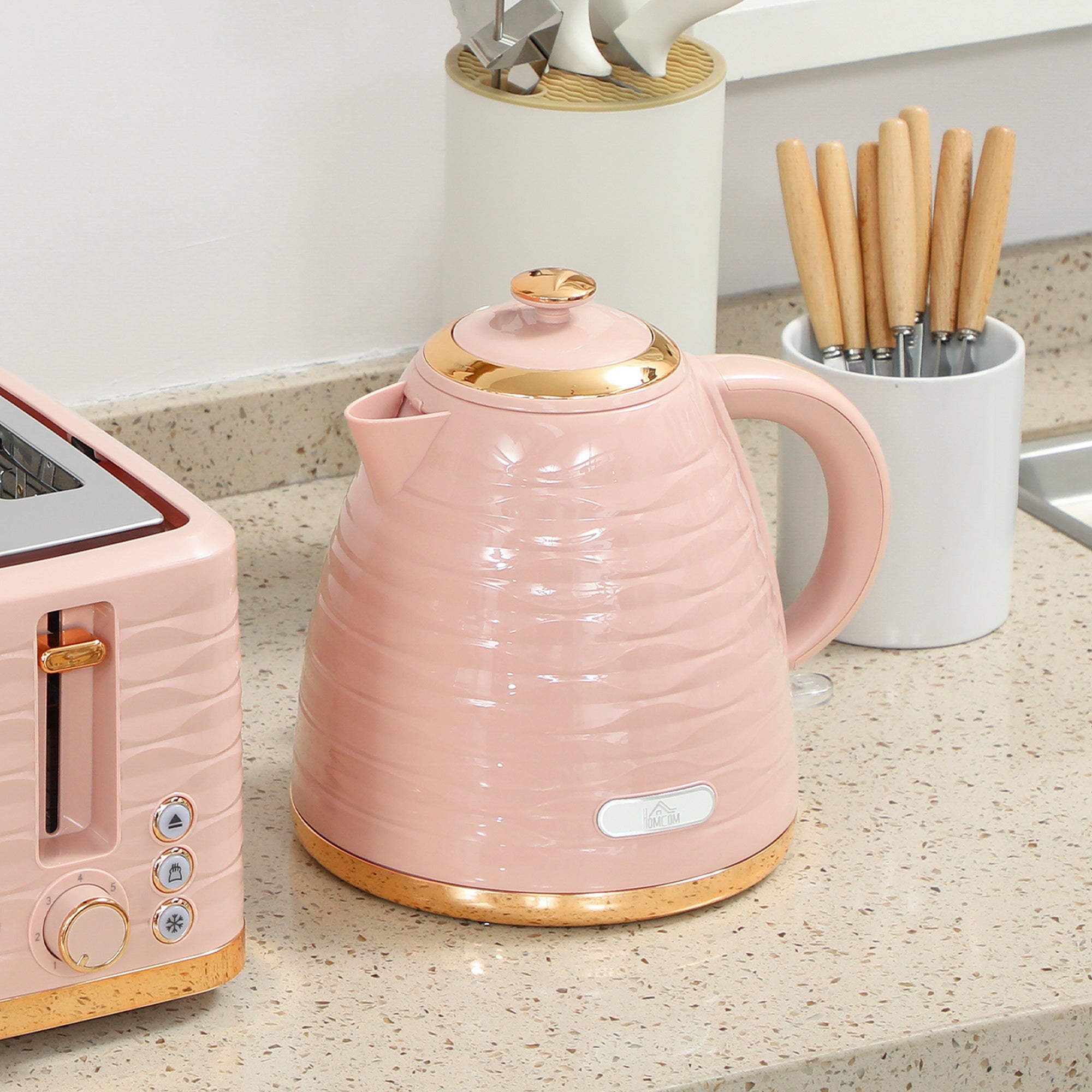 Elegant HOMCOM 3000W 1.7L Kettle & 4 Slice Toaster, Kettle and Toaster Set with 7 Browning Controls and Crumb Tray, Light Pink Elegant HOMCOM 3000W 1.7L Kettle & 4 Slice Toaster, Kettle and Toaster Set with 7 Browning Controls and Crumb Tray, Light Pink