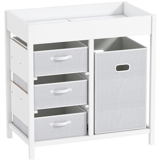 AIYAPLAY Baby Changing Unit with 4 Spacious Storage Drawers, Mat for Bedroom Nursery, 84 x 84.5 cm, White