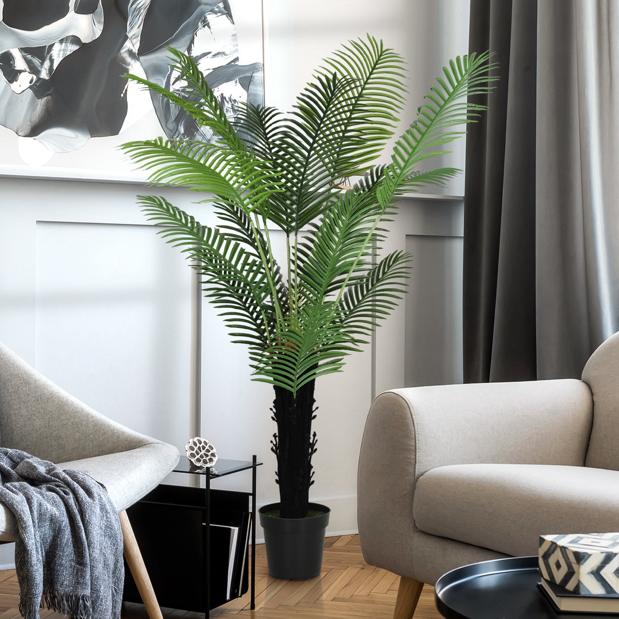 Elegant HOMCOM 175cm Artificial Areca Palm Tree with 16 PE Leaves, Decorative Artificial Plant with Plastic Pot and Flocked Soil, Fake Plant for Home Office Decor, Green Elegant HOMCOM 175cm Artificial Areca Palm Tree with 16 PE Leaves, Decorative Artificial Plant with Plastic Pot and Flocked Soil, Fake Plant for Home Office Decor, Green