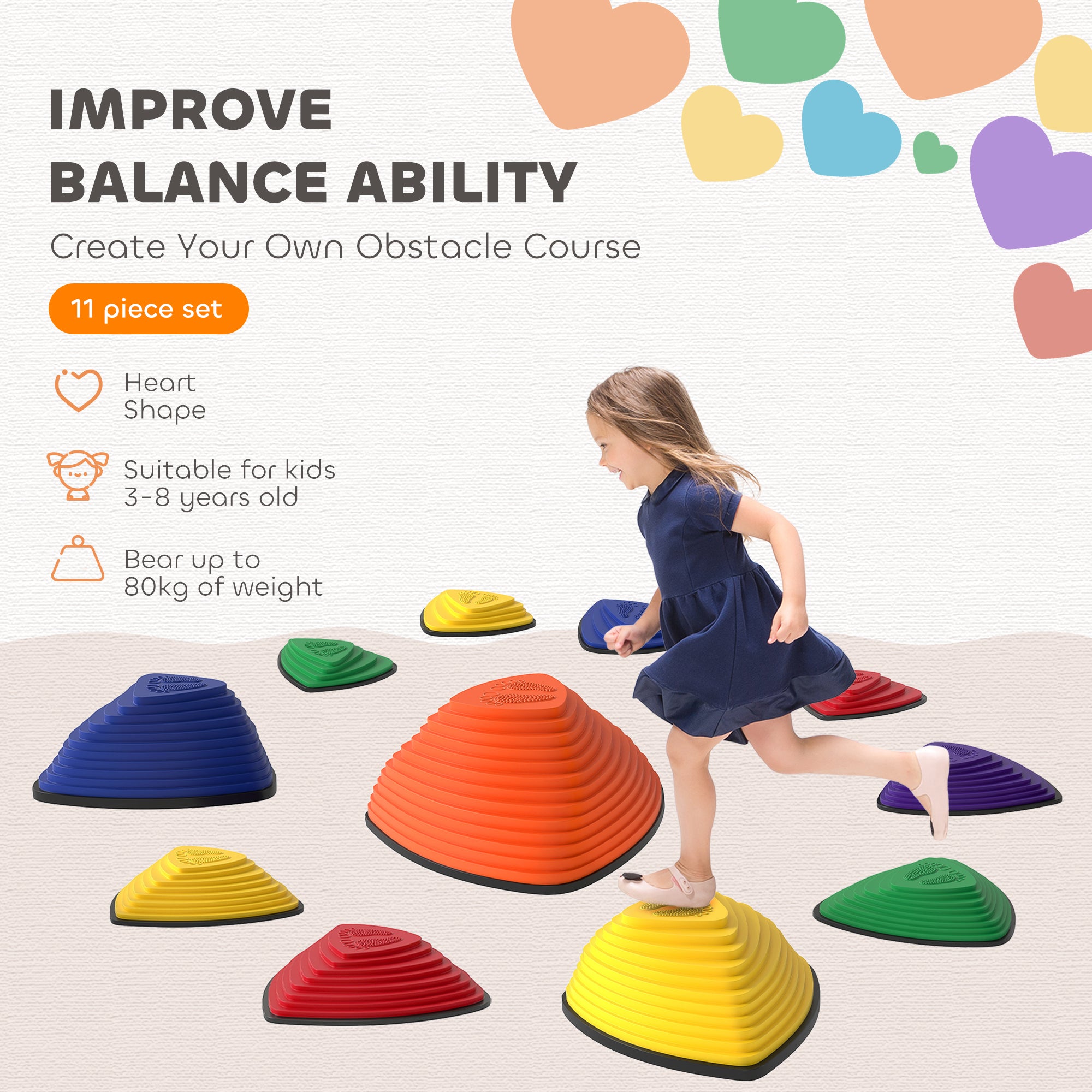 AIYAPLAY 11-Piece Stepping Stones for Kids, Stackable Sensory Toys Outdoor Indoor, Obstacle Course for Balance and Motor Skills AIYAPLAY 11-Piece Stepping Stones for Kids, Stackable Sensory Toys Outdoor Indoor, Obstacle Course for Balance and Motor Skills