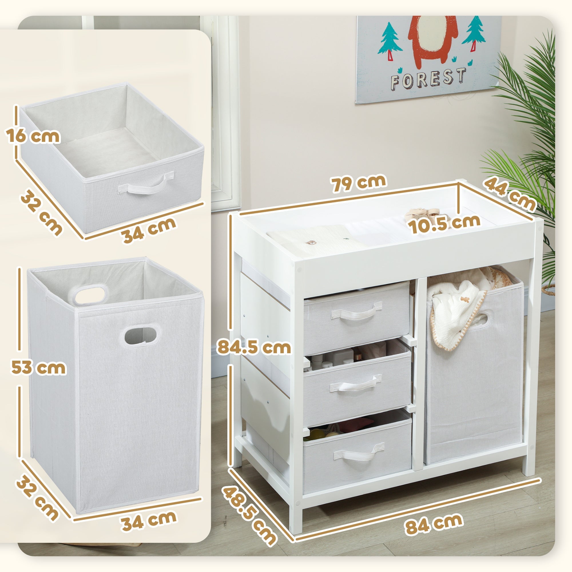 AIYAPLAY Baby Changing Unit with 4 Spacious Storage Drawers, Mat for Bedroom Nursery, 84 x 84.5 cm, White AIYAPLAY Baby Changing Unit with 4 Spacious Storage Drawers, Mat for Bedroom Nursery, 84 x 84.5 cm, White