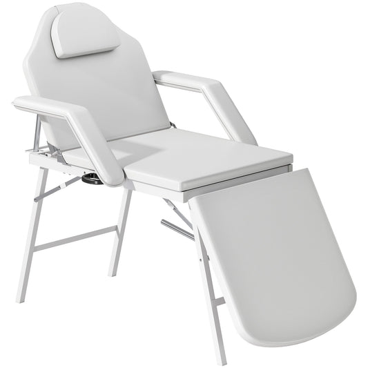 Elegant HOMCOM Portable Massage Table, 3 Section Adjustable Beauty Bed, Foldable Massage Bed with Face Hole, Recliner Chair with Removable Headrest and Armrests for Spa, Lash, Tattoo, White