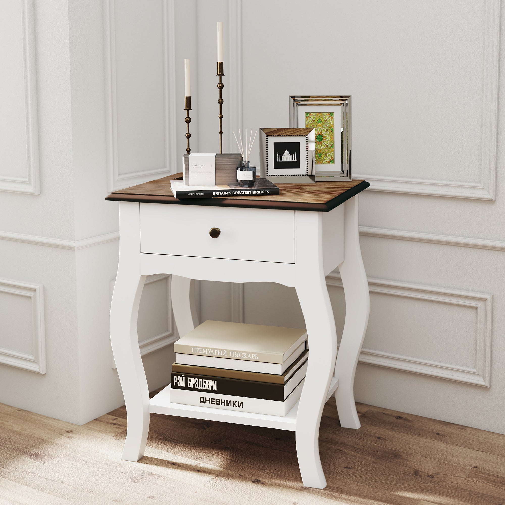 Elegant HOMCOM 2pcs Bedside Tables with Drawer, French Style Bedside Cabinets with Open Shelf for Bedroom, Living Room, White Elegant HOMCOM 2pcs Bedside Tables with Drawer, French Style Bedside Cabinets with Open Shelf for Bedroom, Living Room, White