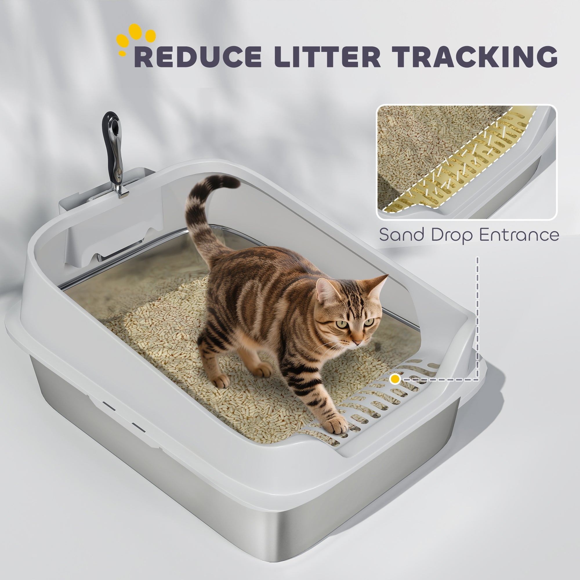 PawHut XL Stainless Steel Cat Litter Box with High Sides, Metal Scoop, 60 x 40 x 30 cm PawHut XL Stainless Steel Cat Litter Box with High Sides, Metal Scoop, 60 x 40 x 30 cm
