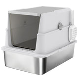 PawHut Extra Large Stainless Steel, Cat Litter Tray with Scoop, Flip Top PawHut Extra Large Stainless Steel, Cat Litter Tray with Scoop, Flip Top