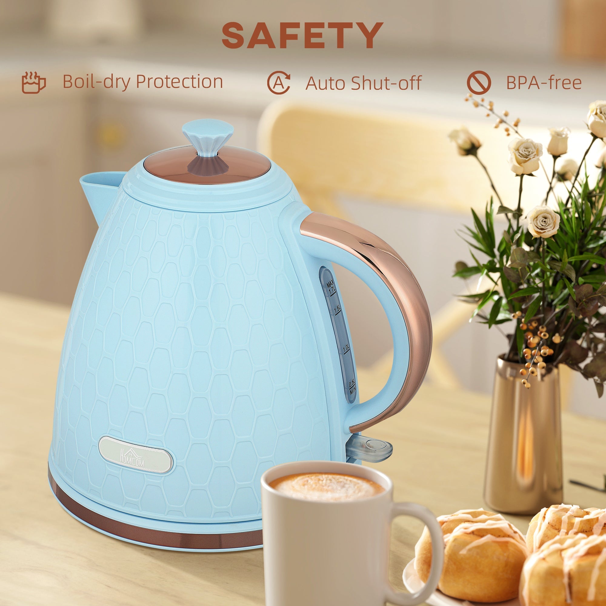 Elegant HOMCOM 3kW Rapid Boil Honeycomb Kettle - Light Blue Elegant HOMCOM 3kW Rapid Boil Honeycomb Kettle - Light Blue