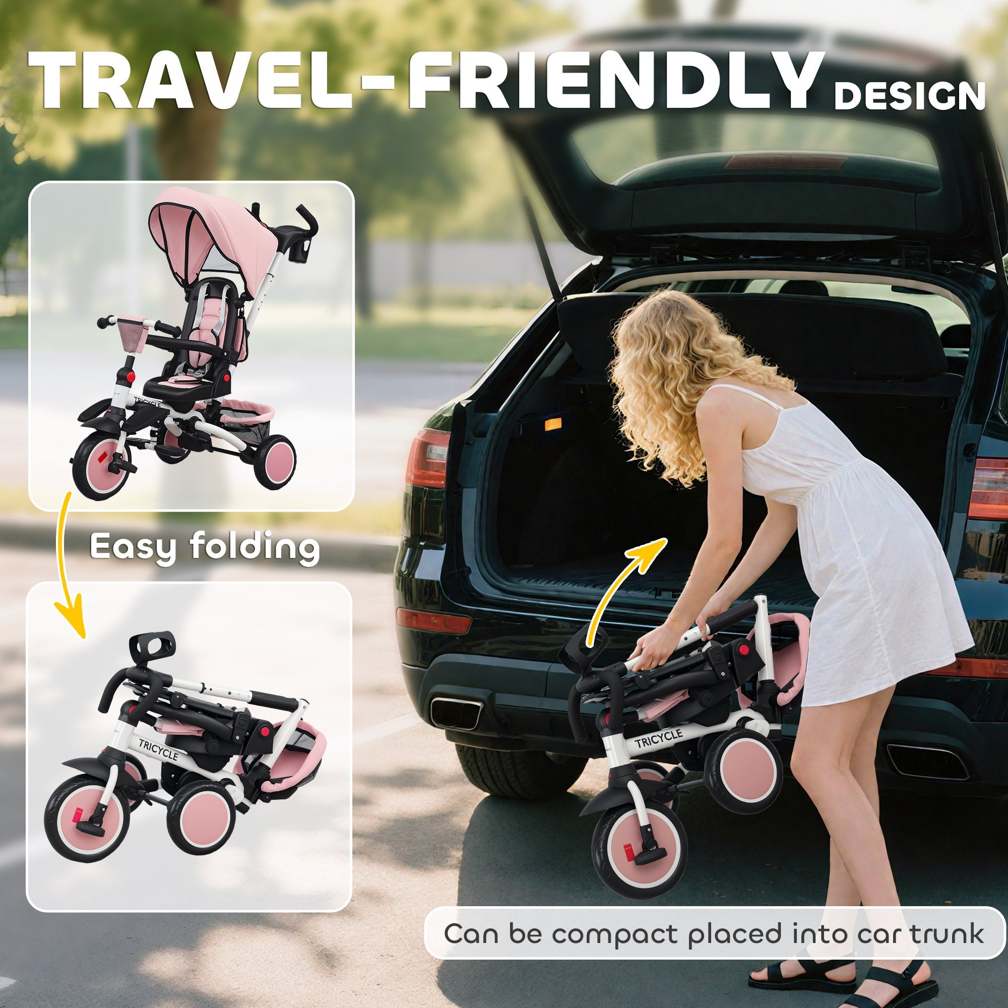 AIYAPLAY 6 in 1 Foldable Kids Trike with Adjustable Parent Handle & Canopy for Ages 1-5, Pink AIYAPLAY 6 in 1 Foldable Kids Trike with Adjustable Parent Handle & Canopy for Ages 1-5, Pink