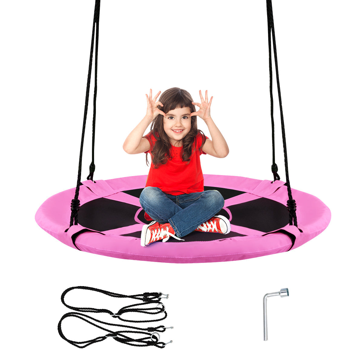 100cm Children Flying Saucer Tree Swing with Adjustable Rope-