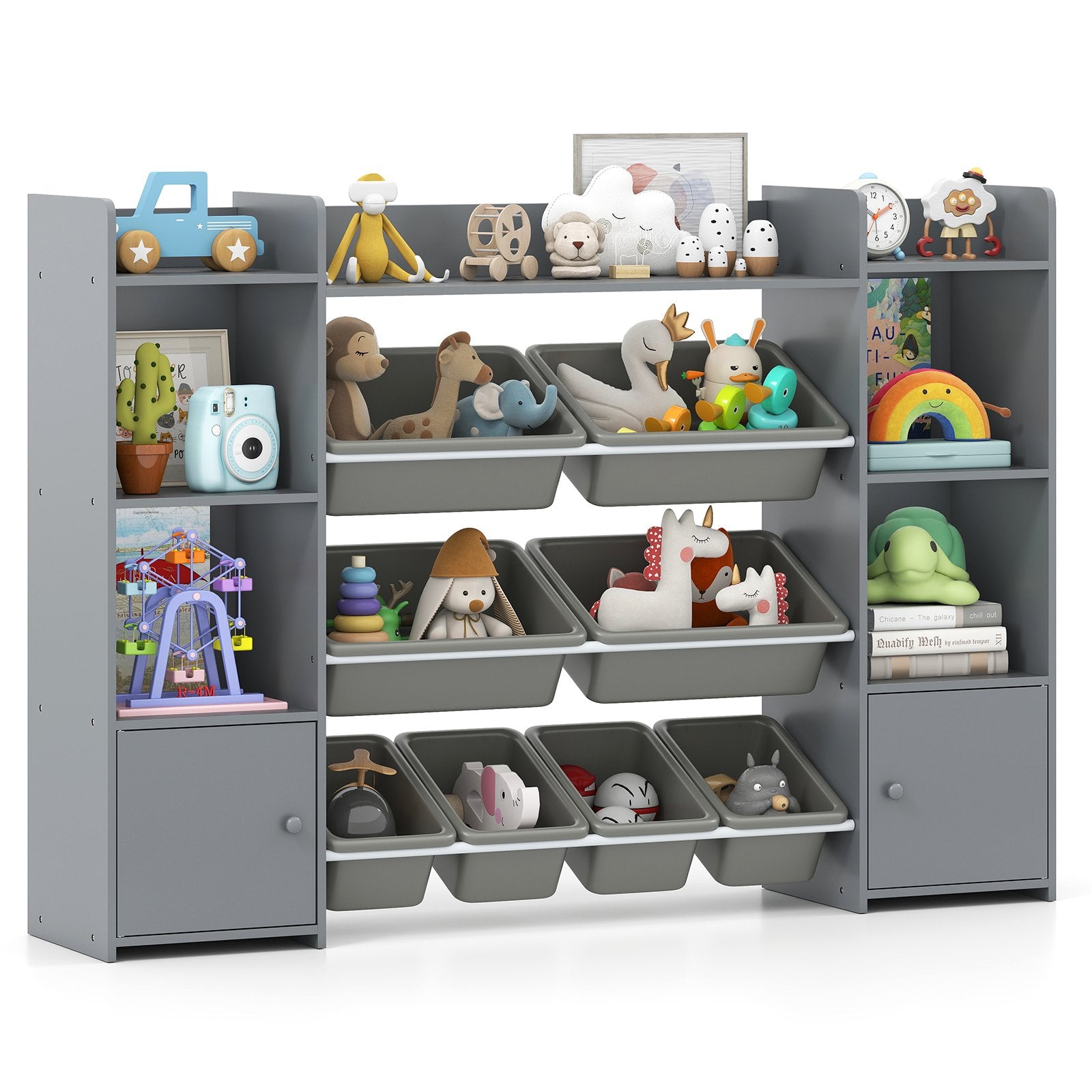 142 cm Large Toy Spacious Storage Organizer with 8 Removable Bins and Bookshelf-