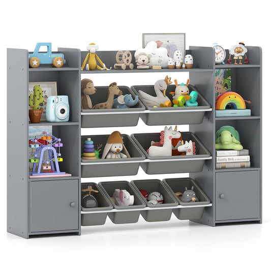 142 cm Large Toy Spacious Storage Organizer with 8 Removable Bins and Bookshelf-