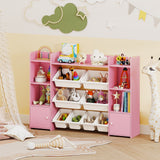 142 cm Large Toy Spacious Storage Organizer with 8 Removable Bins and Bookshelf-