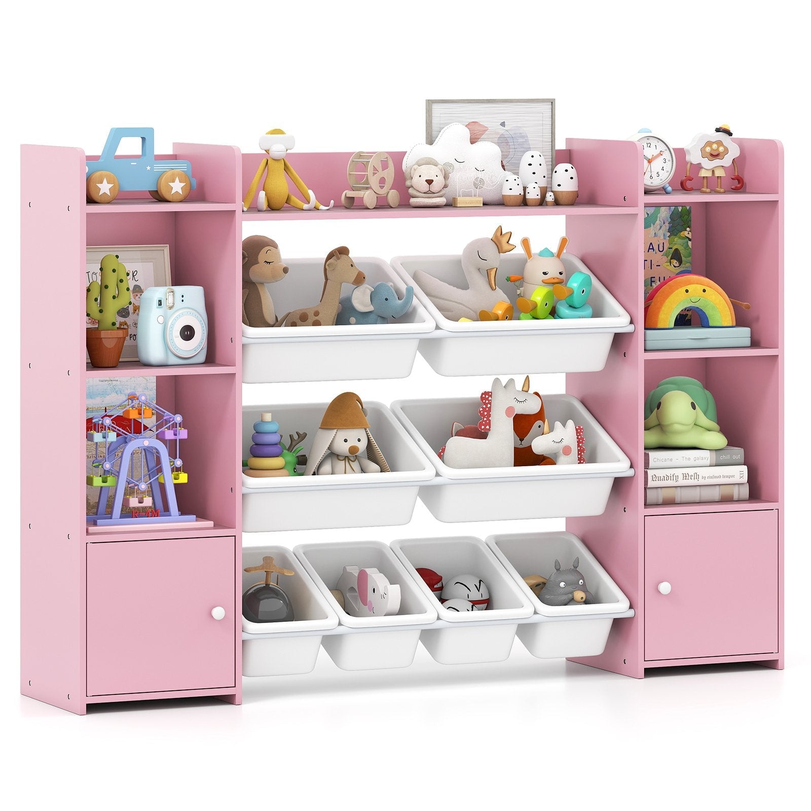 142 cm Large Toy Spacious Storage Organizer with 8 Removable Bins and Bookshelf-