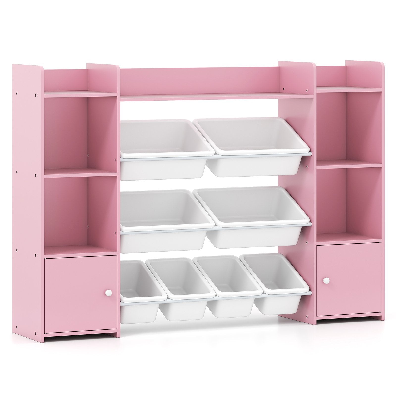 142 cm Large Toy Spacious Storage Organizer with 8 Removable Bins and Bookshelf-