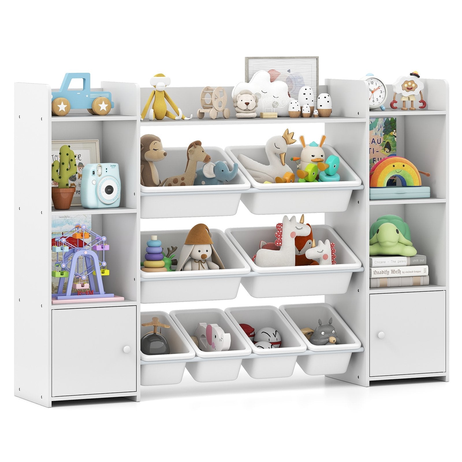 142 cm Large Toy Spacious Storage Organizer with 8 Removable Bins and Bookshelf-