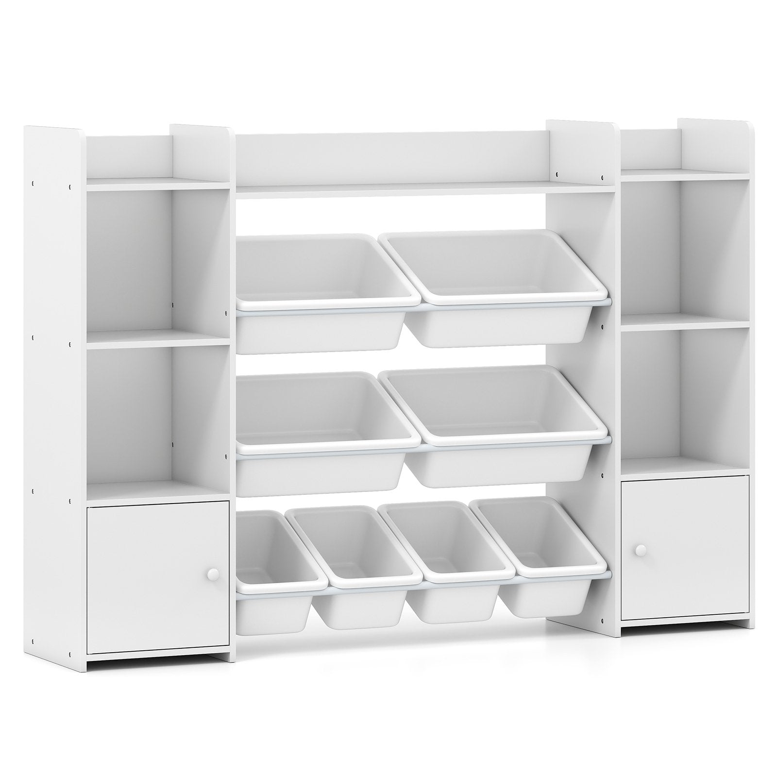 142 cm Large Toy Spacious Storage Organizer with 8 Removable Bins and Bookshelf-