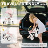 AIYAPLAY 5 in 1 Kids Trike with Adjustable Backrest, Toddler Tricycle with Push Handlebar, Adjustable Backrest, Pink