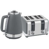 Elegant HOMCOM Stainless Steel Kettle and Toaster Set, 1.7L 3000W Rapid Boil Jug Kettle with UK Strix Thermostat, Limescale Filter, 4 Slice Toaster with 7 Browning Controls, Crumb Tray, in Sophisticated Grey and Silver Tone